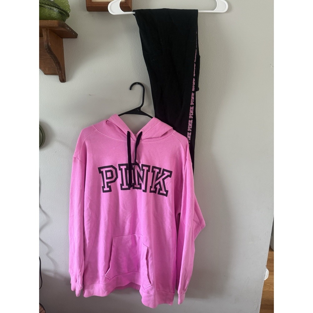 Victoria Secret PINK Pullover Hoodie Sweatshirt & Legging Set M/L HOT PINK
